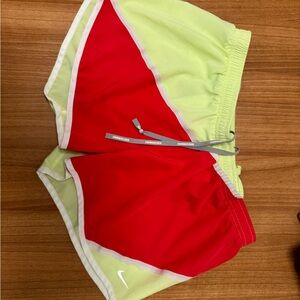 Nike Lime Green and Red Running Shorts